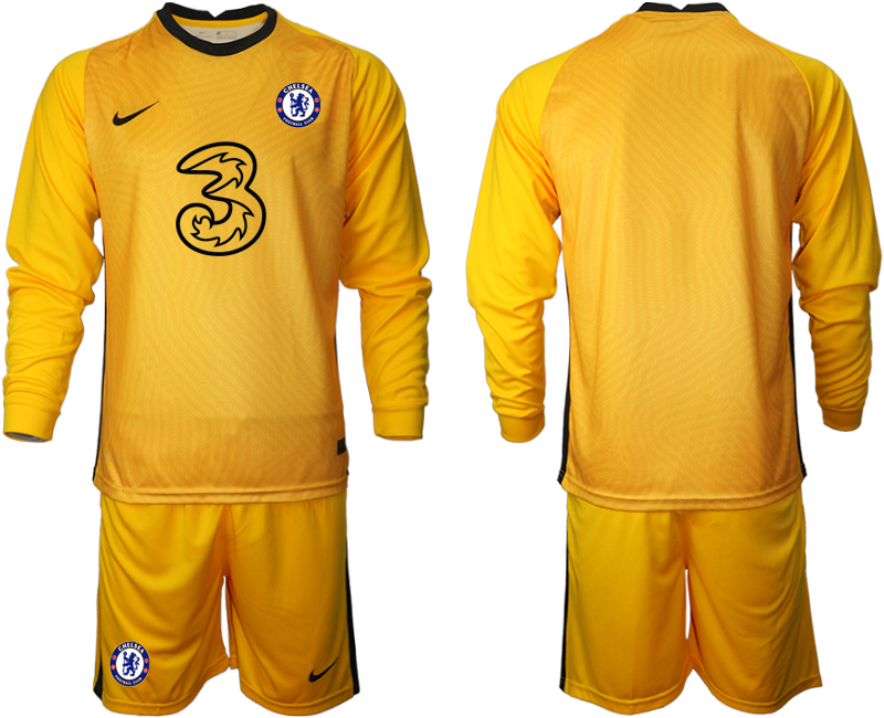 Men 2021 Chelsea yellow goalkeeper long sleeve soccer jerseys